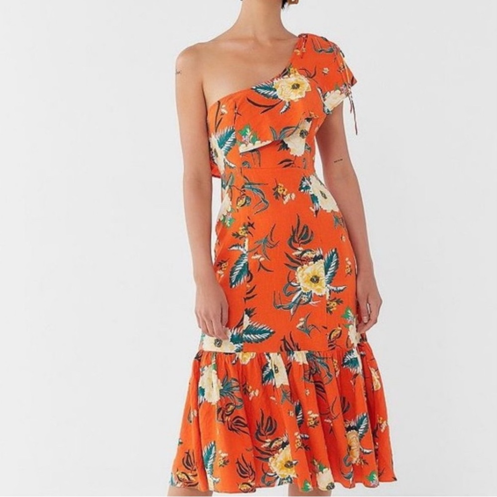 Floral Orange One-Shoulder Dress